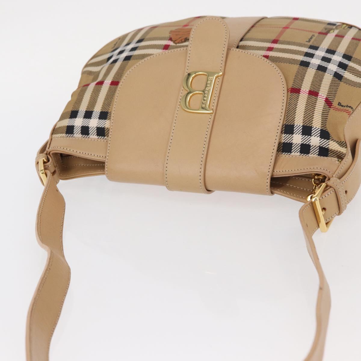 Burberrys Nova Check Shoulder Bag Nylon Beige Gold Auth 153830