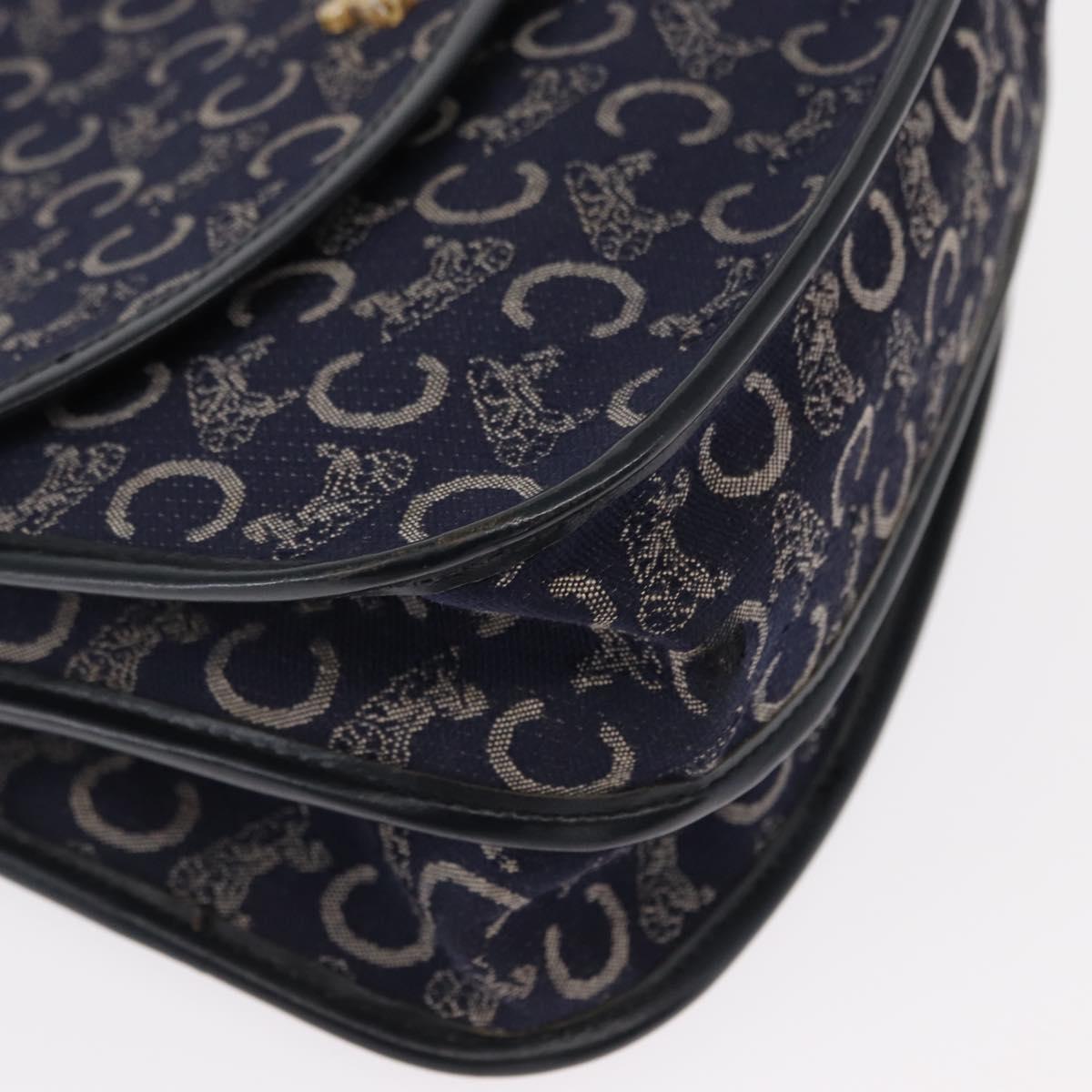 CELINE C Sulky Horse Carriage Shoulder Bag Canvas Leather Navy Gold Auth 153832