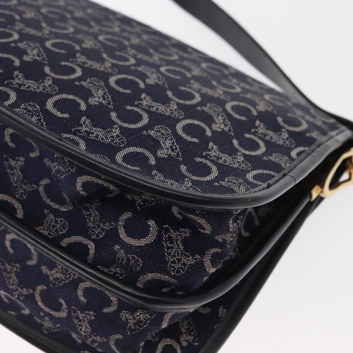 CELINE C Sulky Horse Carriage Shoulder Bag Canvas Leather Navy Gold Auth 153832