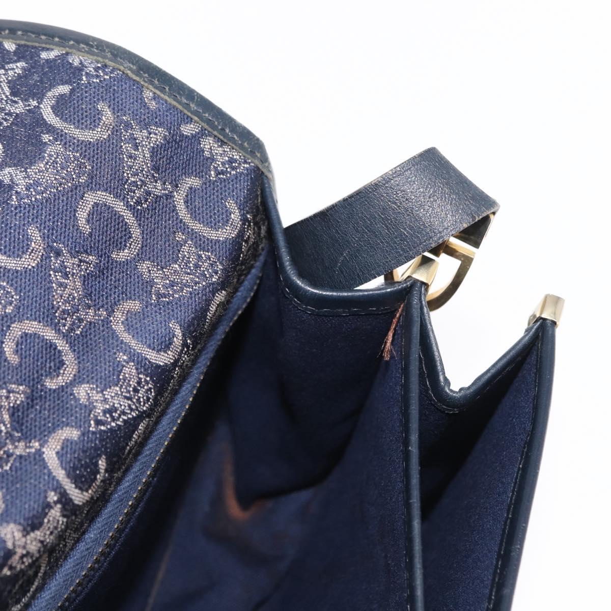 CELINE C Sulky Horse Carriage Shoulder Bag Canvas Leather Navy Gold Auth 153832