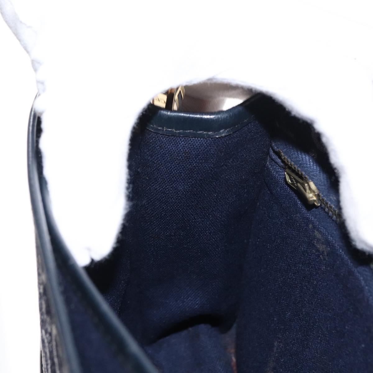 CELINE C Sulky Horse Carriage Shoulder Bag Canvas Leather Navy Gold Auth 153832