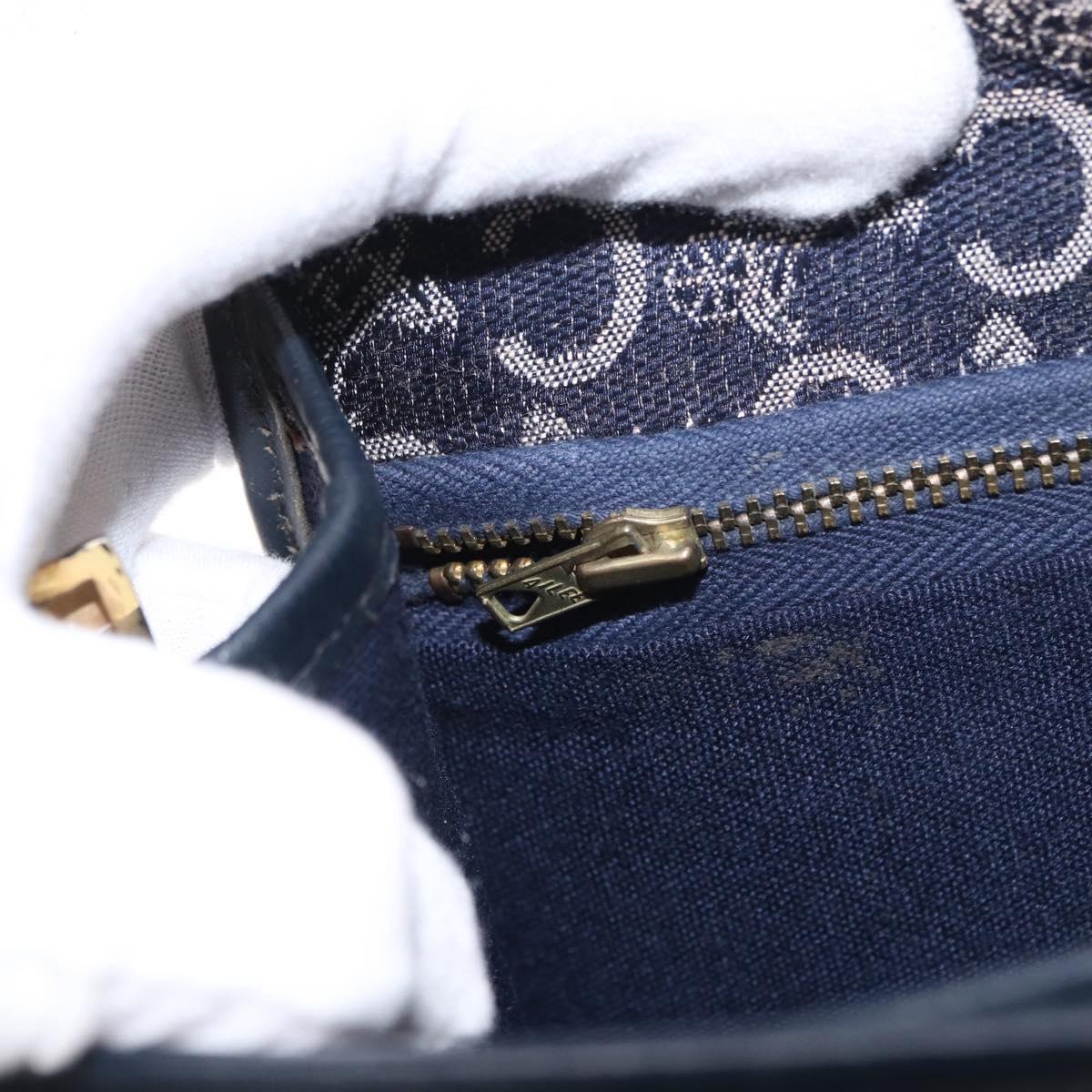 CELINE C Sulky Horse Carriage Shoulder Bag Canvas Leather Navy Gold Auth 153832