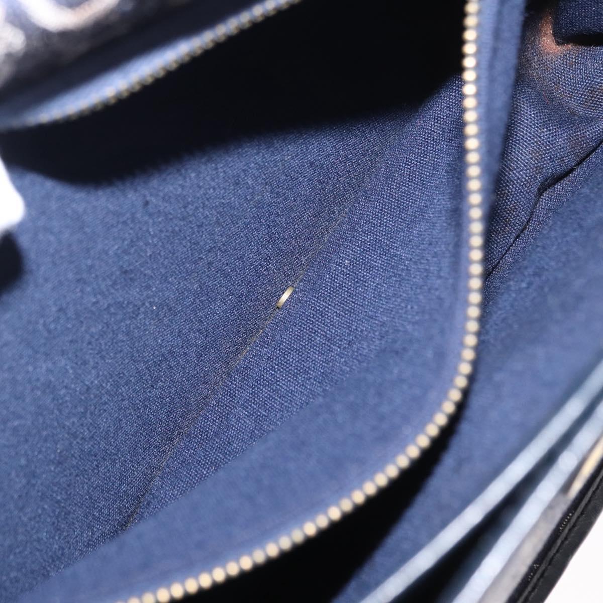 CELINE C Sulky Horse Carriage Shoulder Bag Canvas Leather Navy Gold Auth 153832