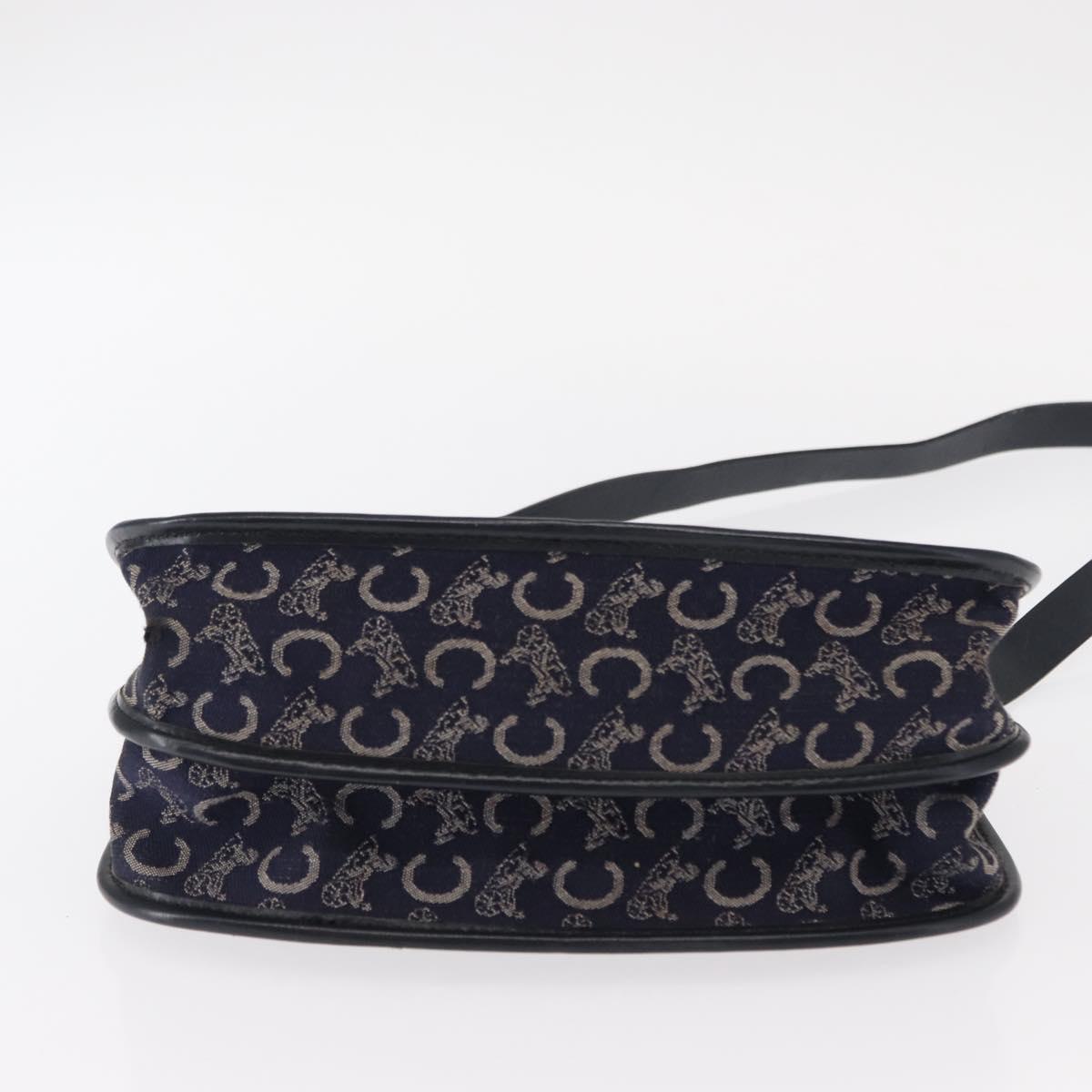 CELINE C Sulky Horse Carriage Shoulder Bag Canvas Leather Navy Gold Auth 153832