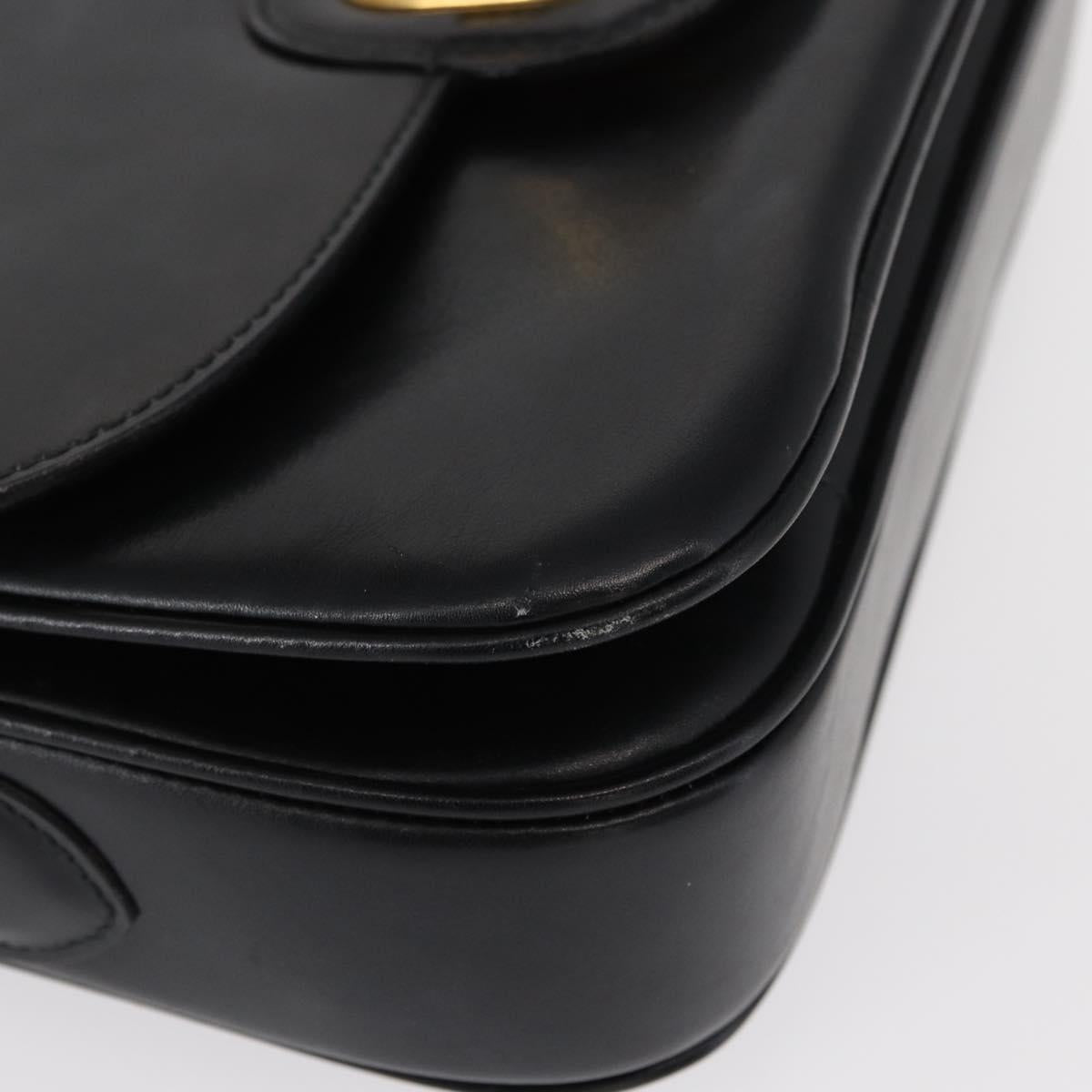 CELINE Horse Carriage Shoulder Bag Leather Black Gold Auth 153833