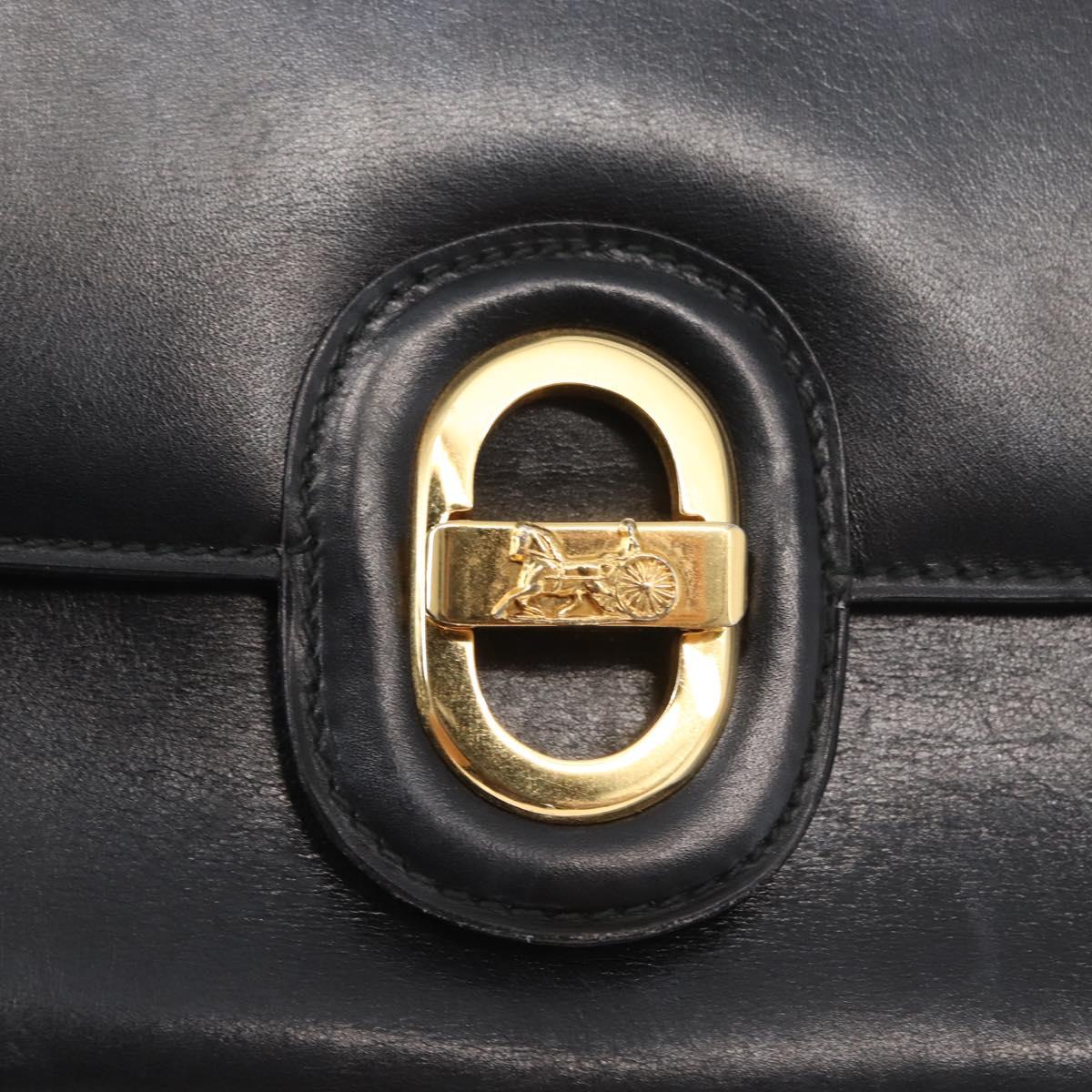 CELINE Horse Carriage Shoulder Bag Leather Black Gold Auth 153833