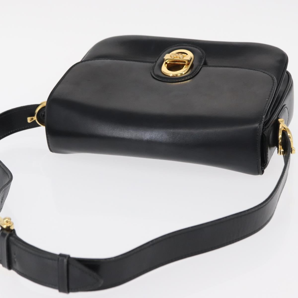 CELINE Horse Carriage Shoulder Bag Leather Black Gold Auth 153833