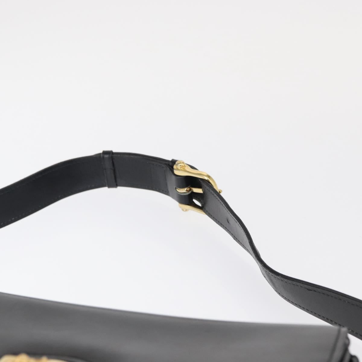 CELINE Horse Carriage Shoulder Bag Leather Black Gold Auth 153833