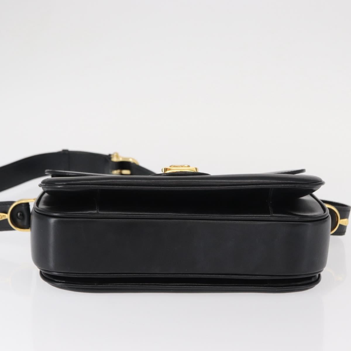 CELINE Horse Carriage Shoulder Bag Leather Black Gold Auth 153833