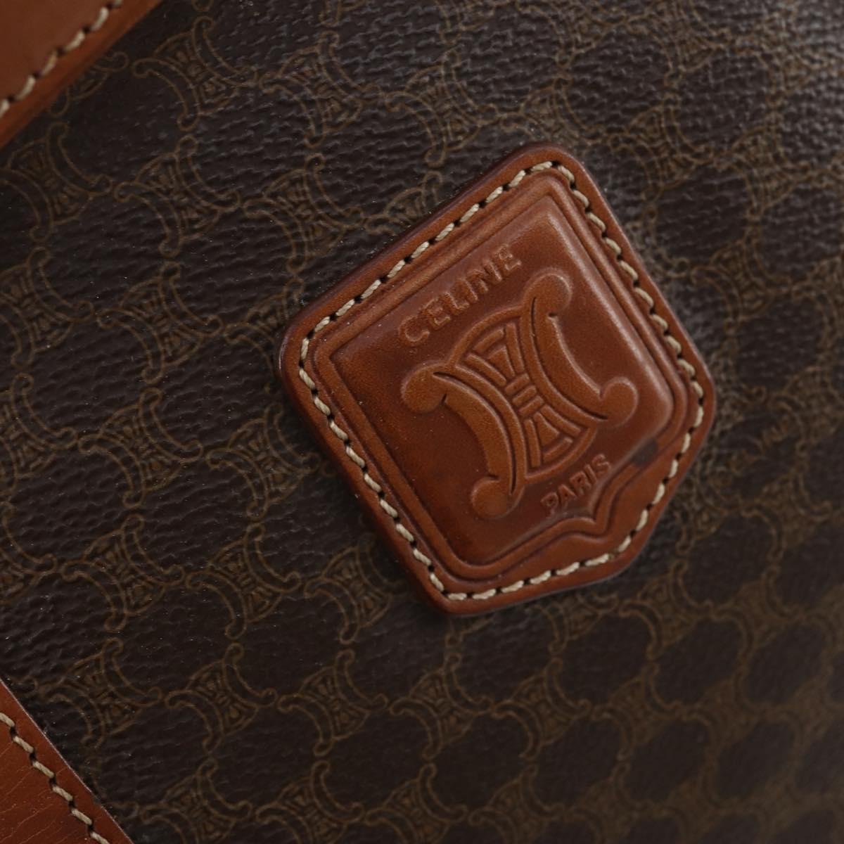 CELINE Macadam Canvas Boston Bag PVC 2way Brown Gold Auth 153834