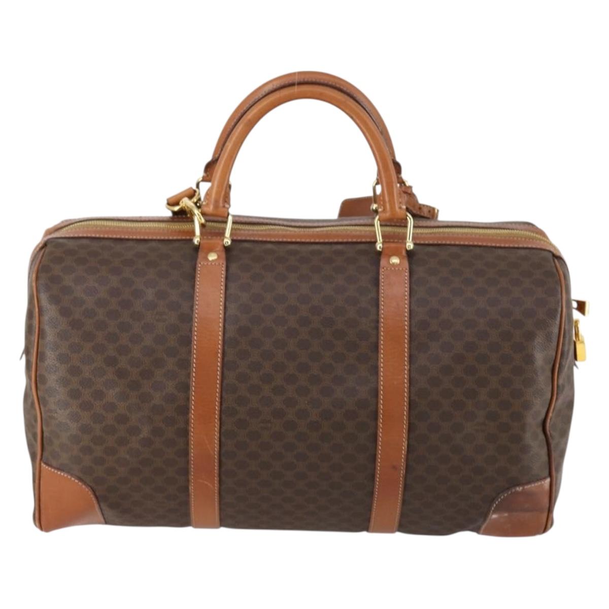 CELINE Macadam Canvas Boston Bag PVC 2way Brown Gold Auth 153834