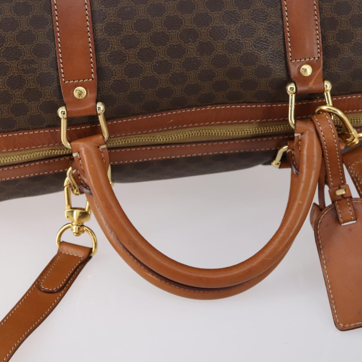 CELINE Macadam Canvas Boston Bag PVC 2way Brown Gold Auth 153834