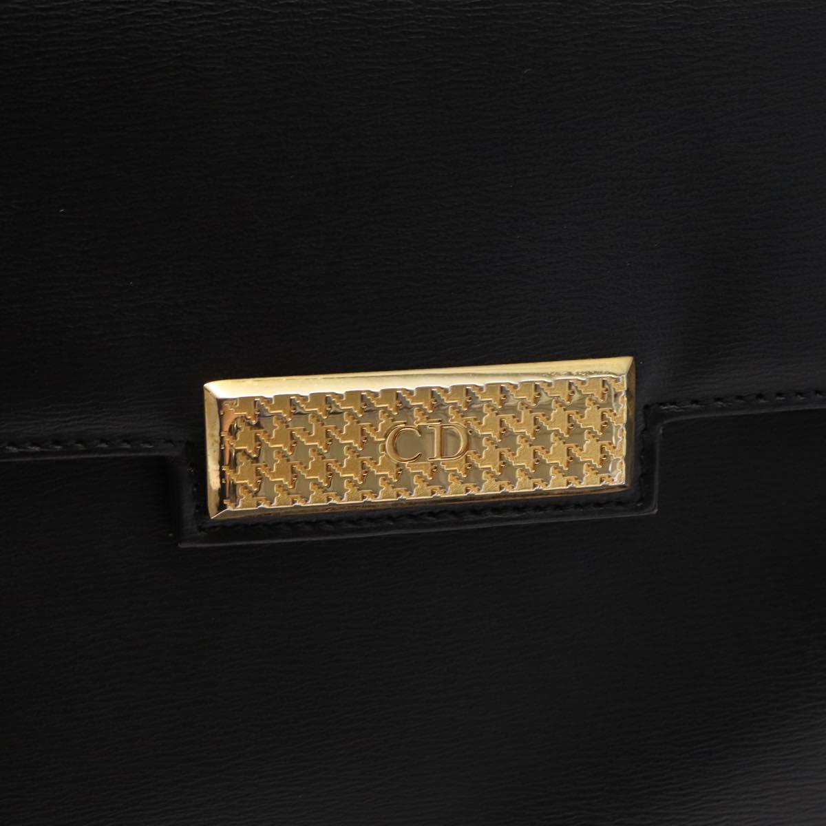 Christian Dior Tote Bag Leather Black Gold Auth 153835