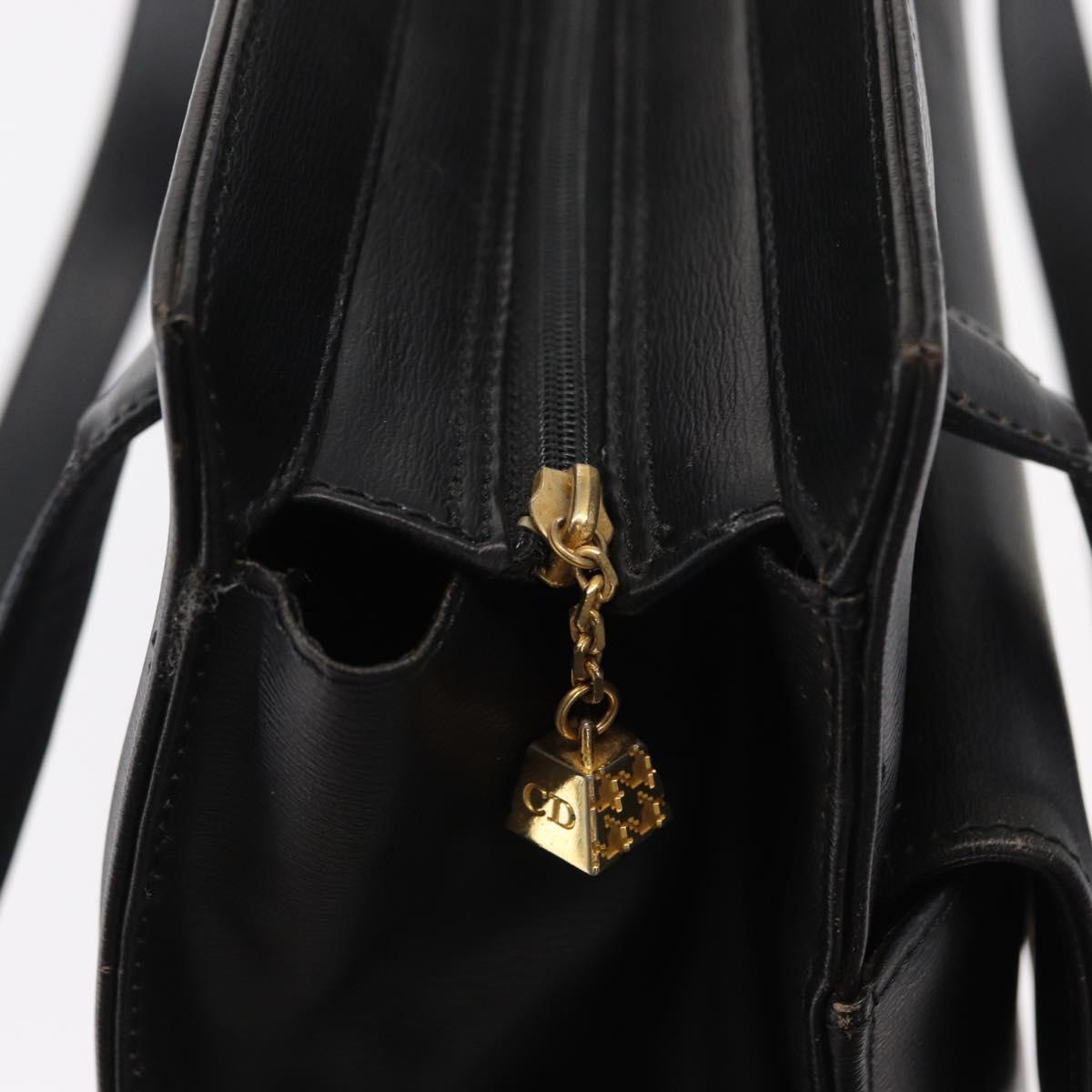 Christian Dior Tote Bag Leather Black Gold Auth 153835
