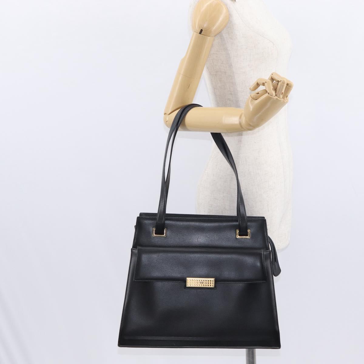 Christian Dior Tote Bag Leather Black Gold Auth 153835