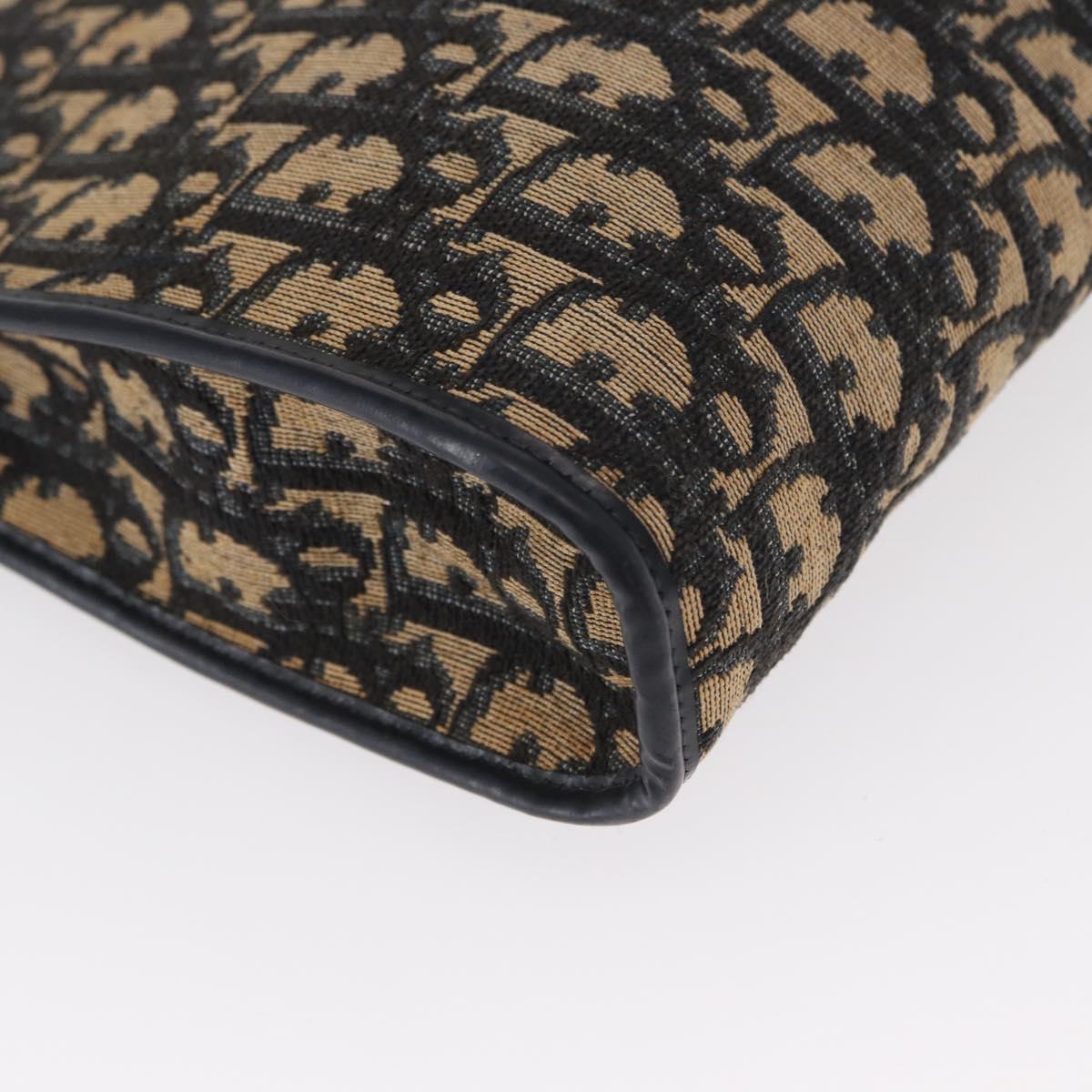 Christian Dior Trotter Canvas Shoulder Bag Navy Gold Auth 153836