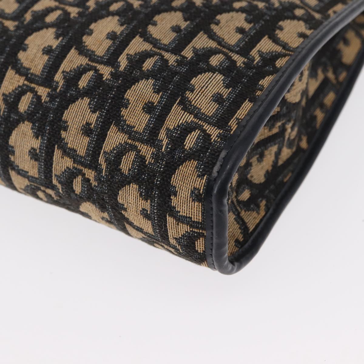 Christian Dior Trotter Canvas Shoulder Bag Navy Gold Auth 153836