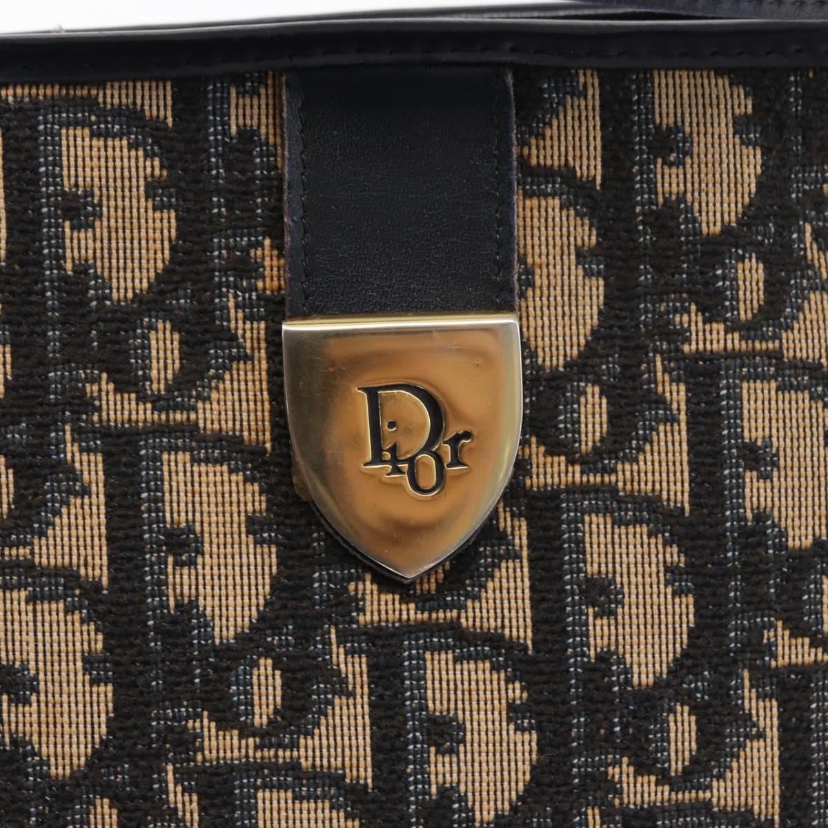 Christian Dior Trotter Canvas Shoulder Bag Navy Gold Auth 153836