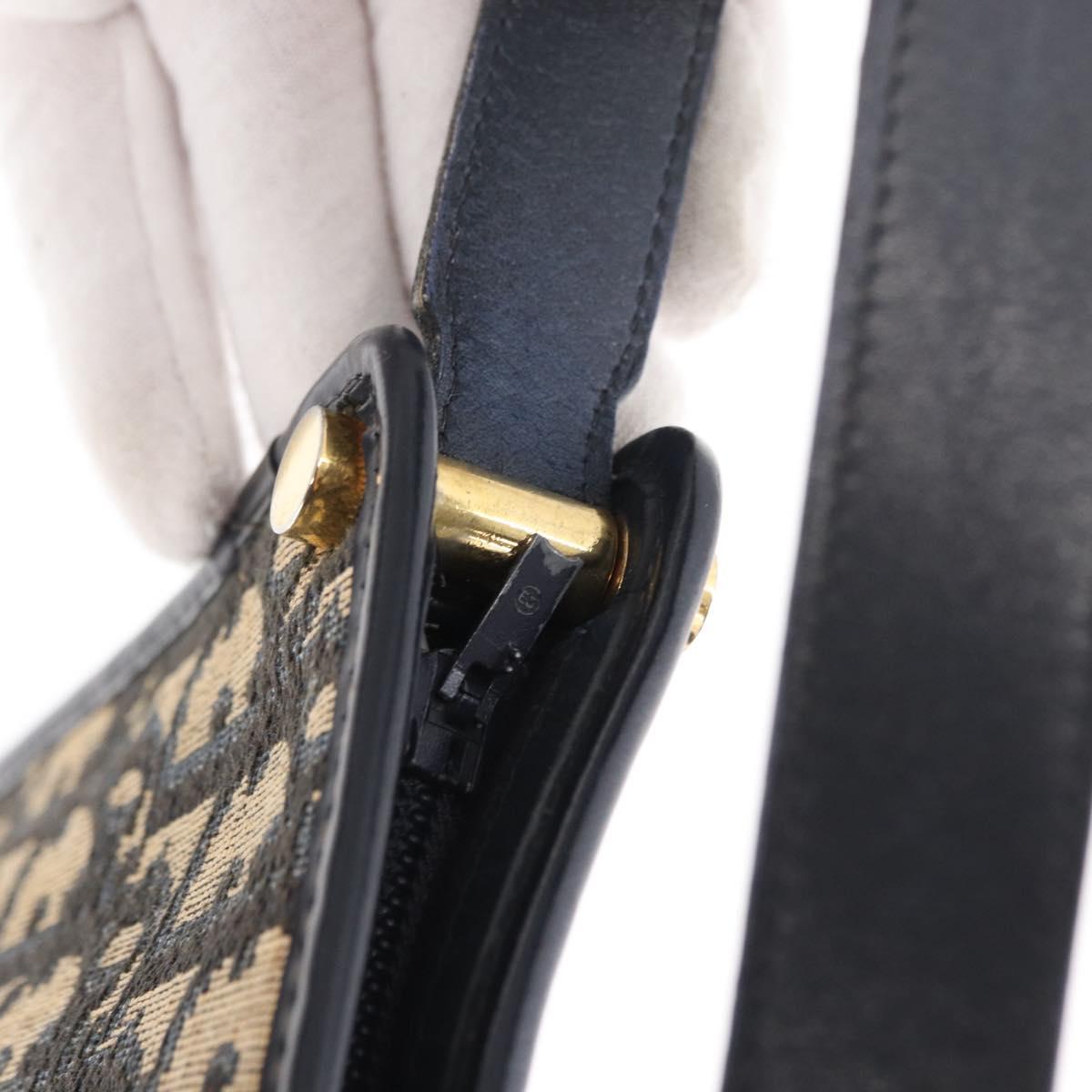 Christian Dior Trotter Canvas Shoulder Bag Navy Gold Auth 153836