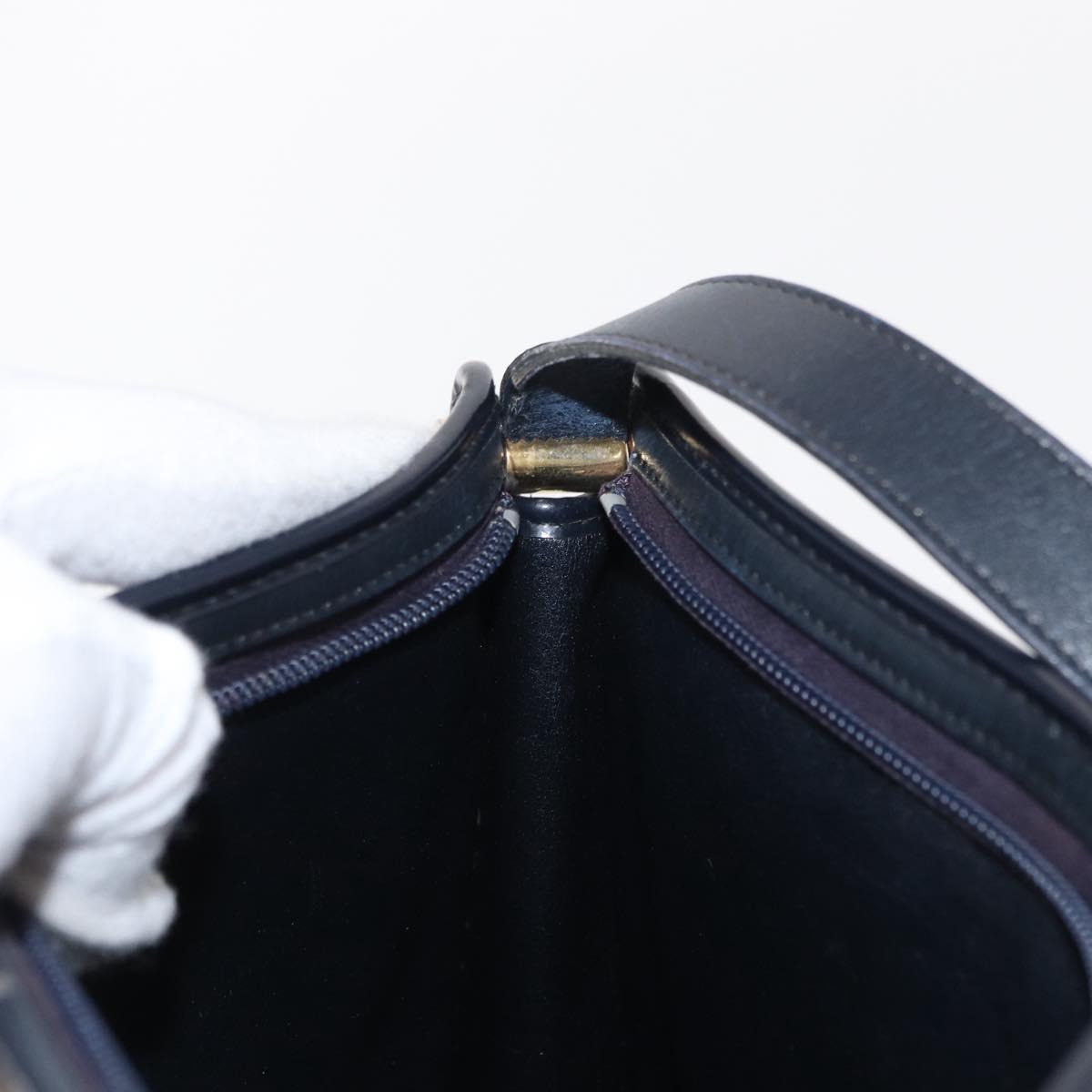 Christian Dior Trotter Canvas Shoulder Bag Navy Gold Auth 153836