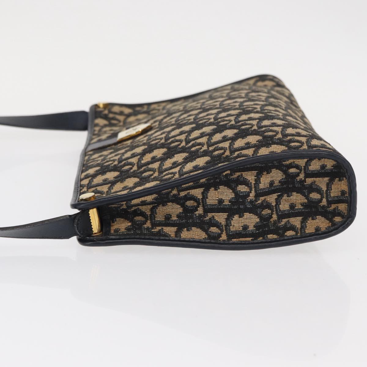 Christian Dior Trotter Canvas Shoulder Bag Navy Gold Auth 153836