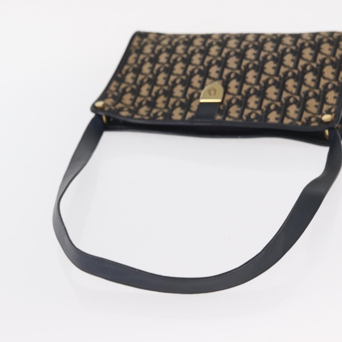 Christian Dior Trotter Canvas Shoulder Bag Navy Gold Auth 153836