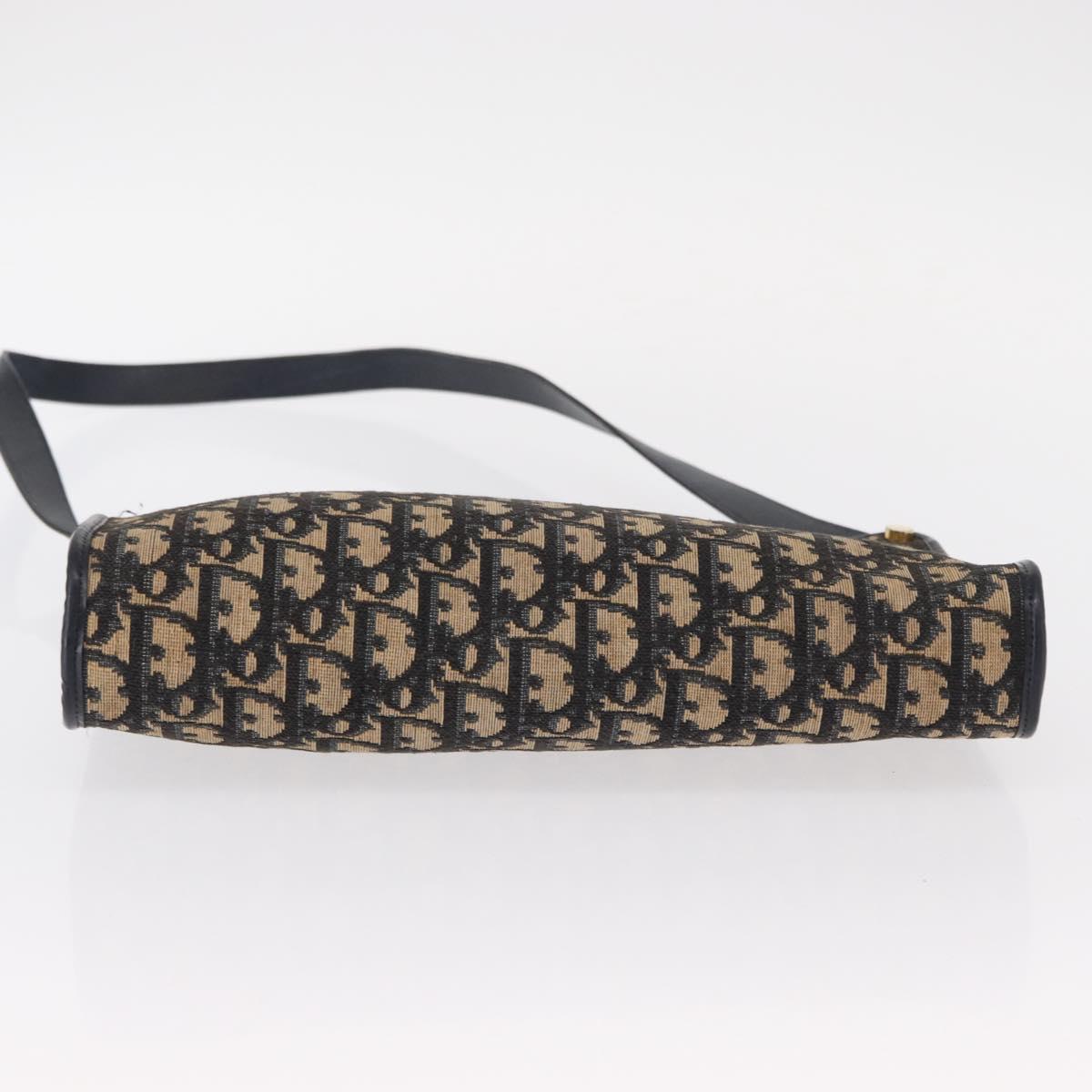 Christian Dior Trotter Canvas Shoulder Bag Navy Gold Auth 153836