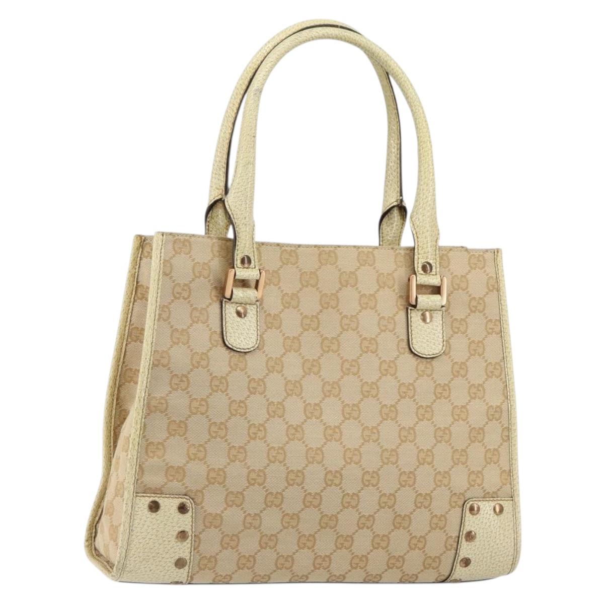 GUCCI GG Canvas Hand Bag Beige Gold 124260 Auth 153846A