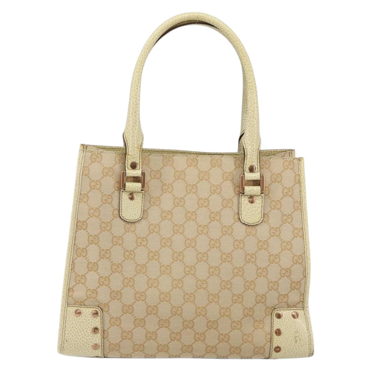 GUCCI GG Canvas Hand Bag Beige Gold 124260 Auth 153846A