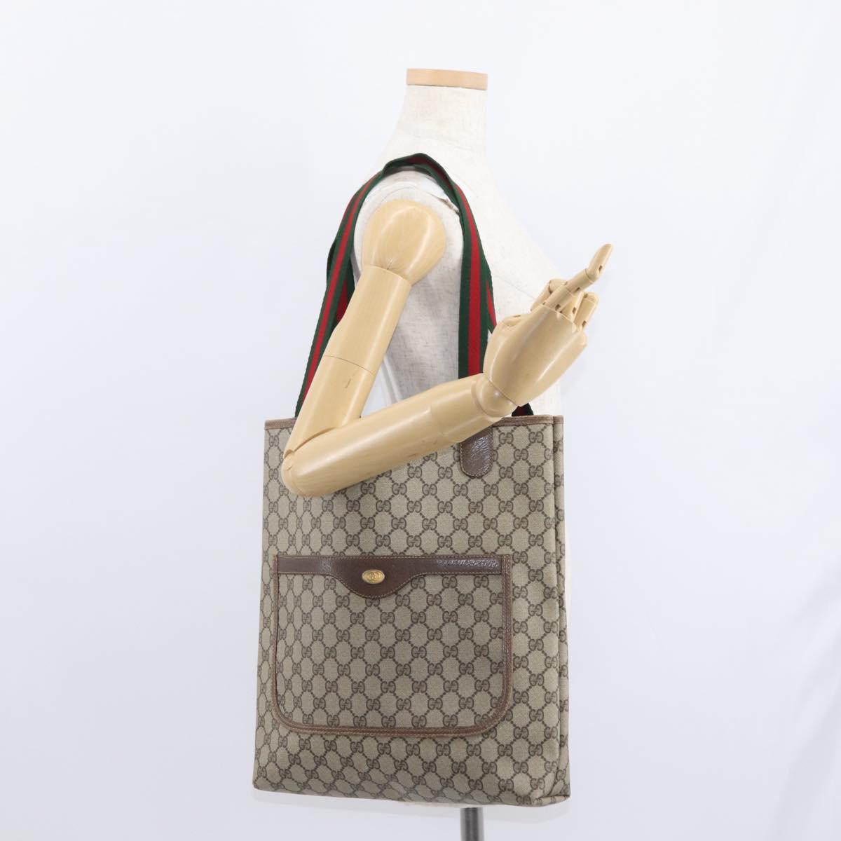 GUCCI GG Supreme Web Sherry Line Tote Bag PVC Beige Gold 39 02 003 Auth 153847