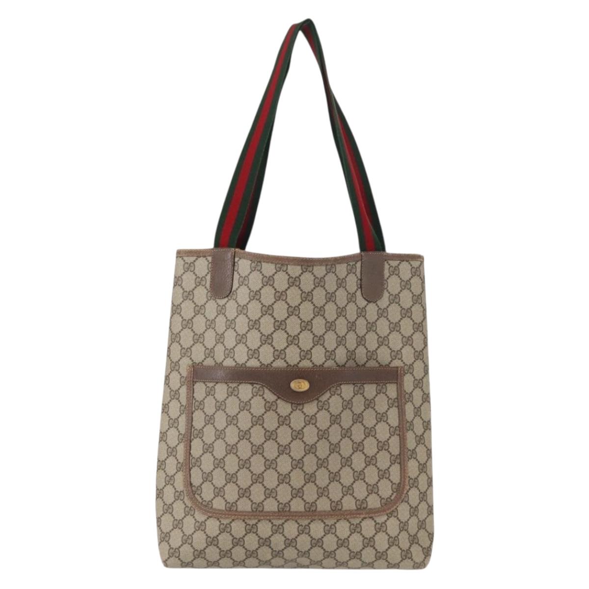 GUCCI GG Supreme Web Sherry Line Tote Bag PVC Beige Gold 39 02 003 Auth 153847