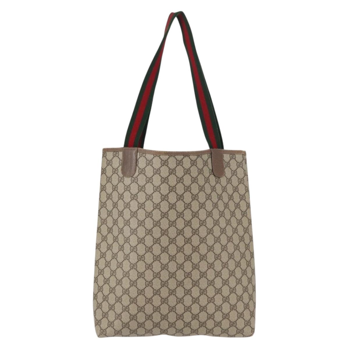 GUCCI GG Supreme Web Sherry Line Tote Bag PVC Beige Gold 39 02 003 Auth 153847