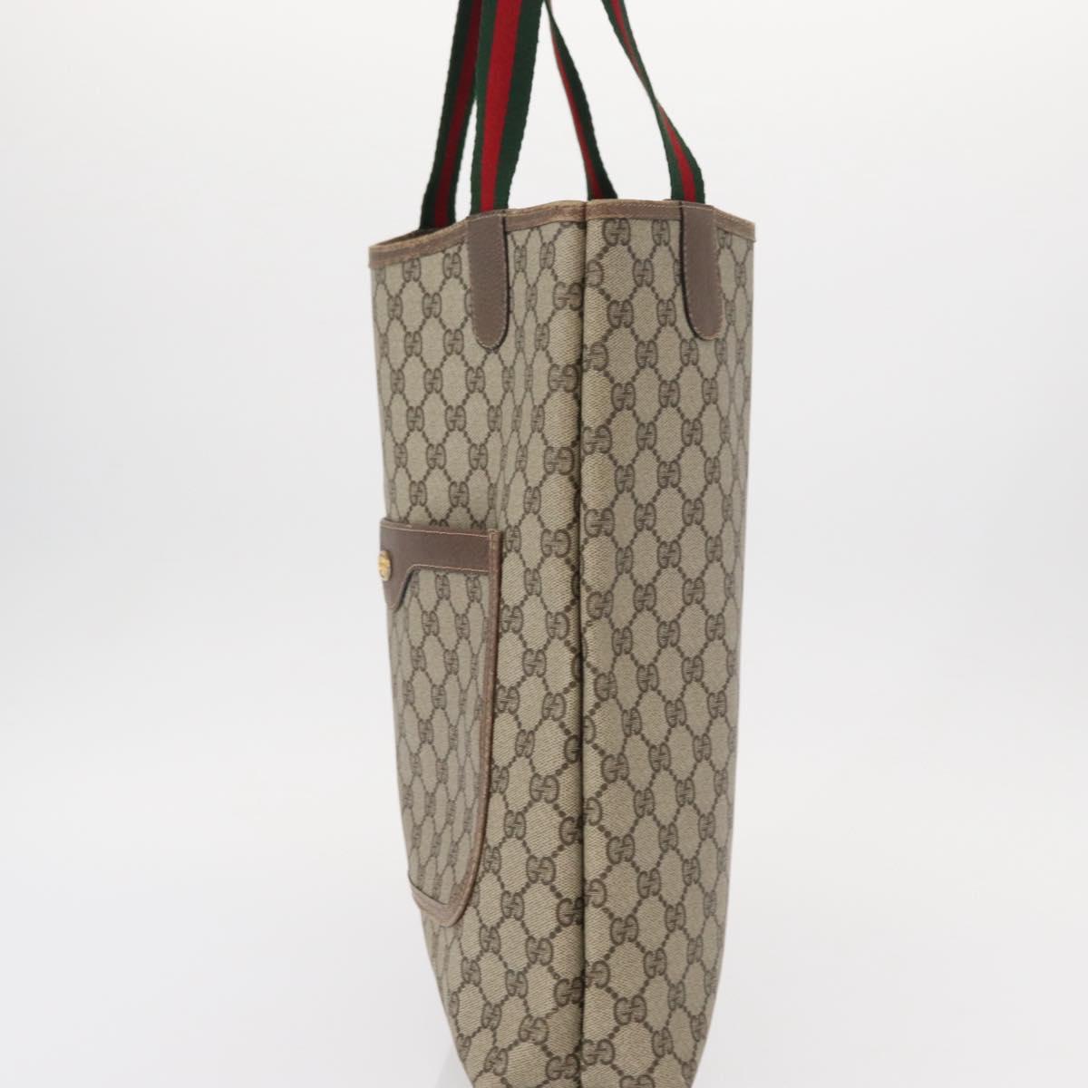 GUCCI GG Supreme Web Sherry Line Tote Bag PVC Beige Gold 39 02 003 Auth 153847