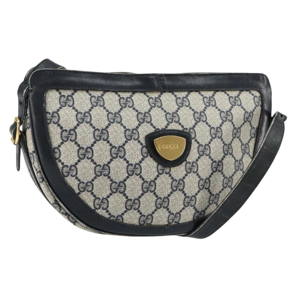 GUCCI GG Supreme Shoulder Bag PVC Navy Gold Auth 153848