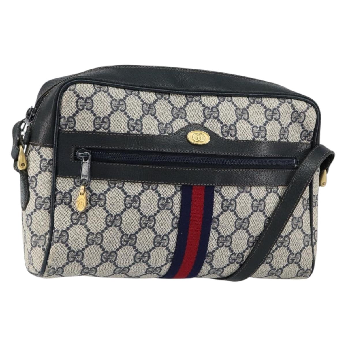 GUCCI GG Supreme Sherry Line Shoulder Bag PVC Navy Gold 001 4071 5 Auth 153849