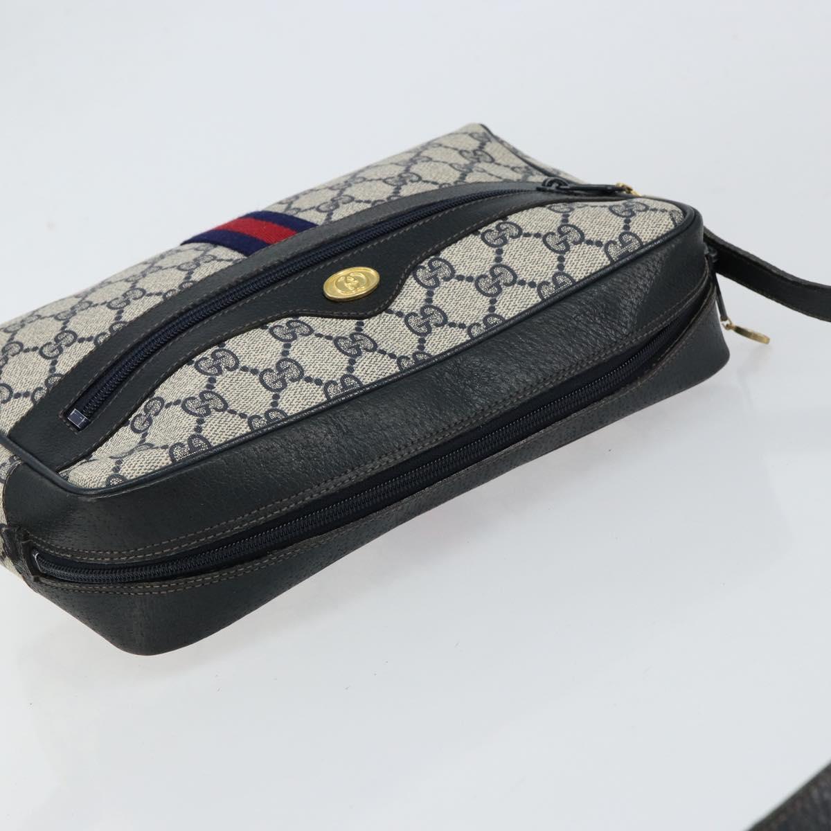 GUCCI GG Supreme Sherry Line Shoulder Bag PVC Navy Gold 001 4071 5 Auth 153849