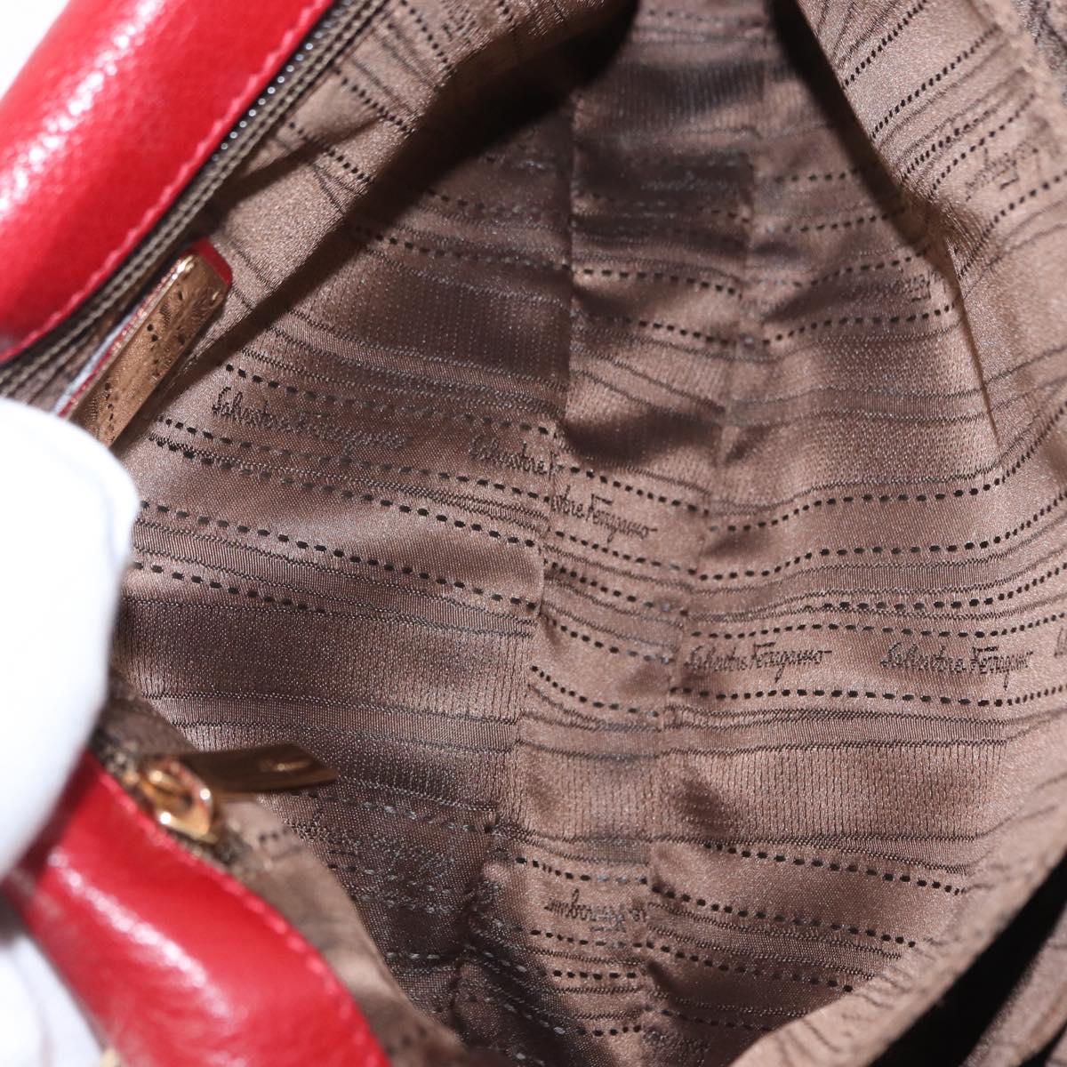 Salvatore Ferragamo Gancini Shoulder Bag Leather Red Gold Auth 153850