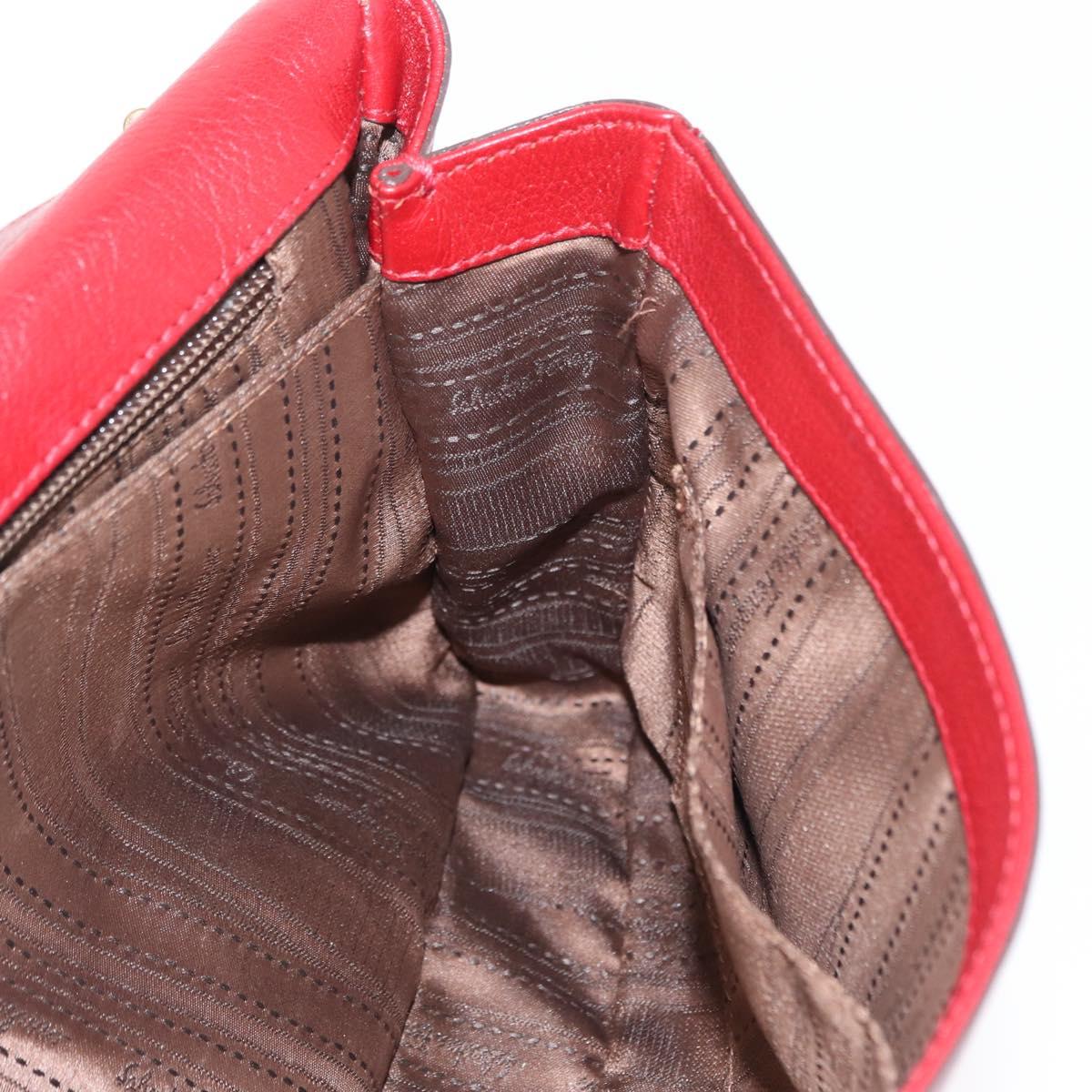 Salvatore Ferragamo Gancini Shoulder Bag Leather Red Gold Auth 153850