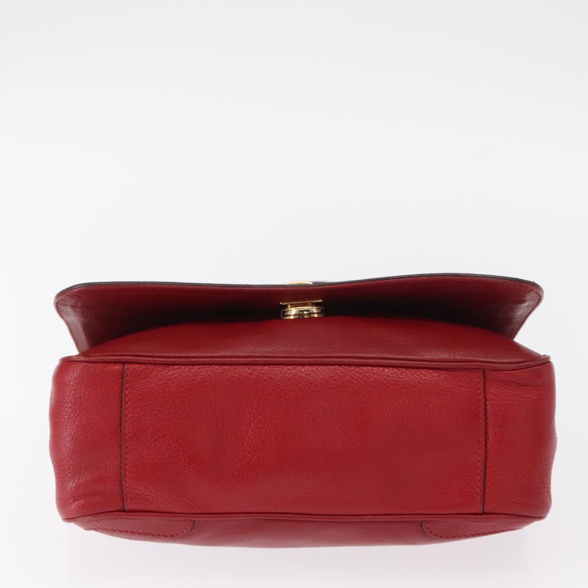 Salvatore Ferragamo Gancini Shoulder Bag Leather Red Gold Auth 153850