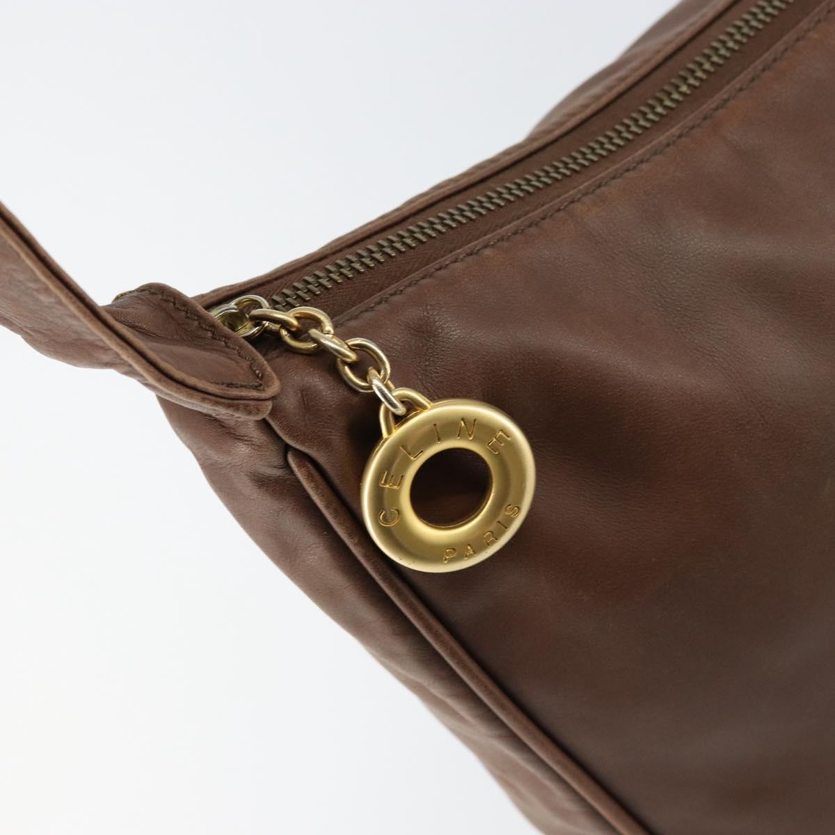 CELINE Circle Shoulder Bag Leather Brown Gold Auth 153852