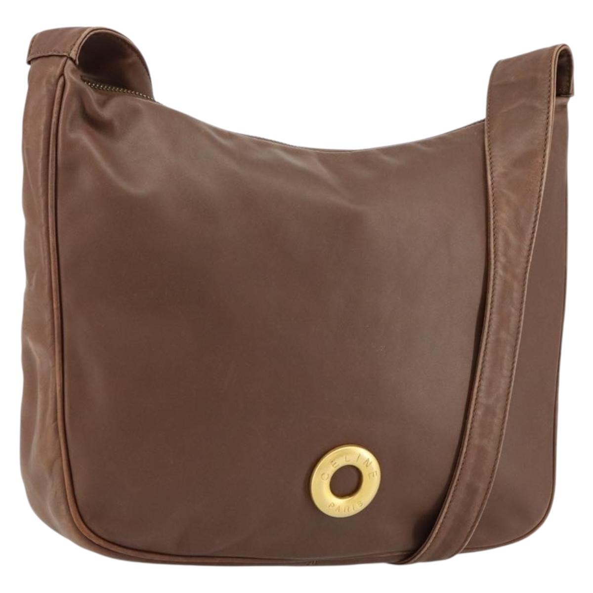 CELINE Circle Shoulder Bag Leather Brown Gold Auth 153852