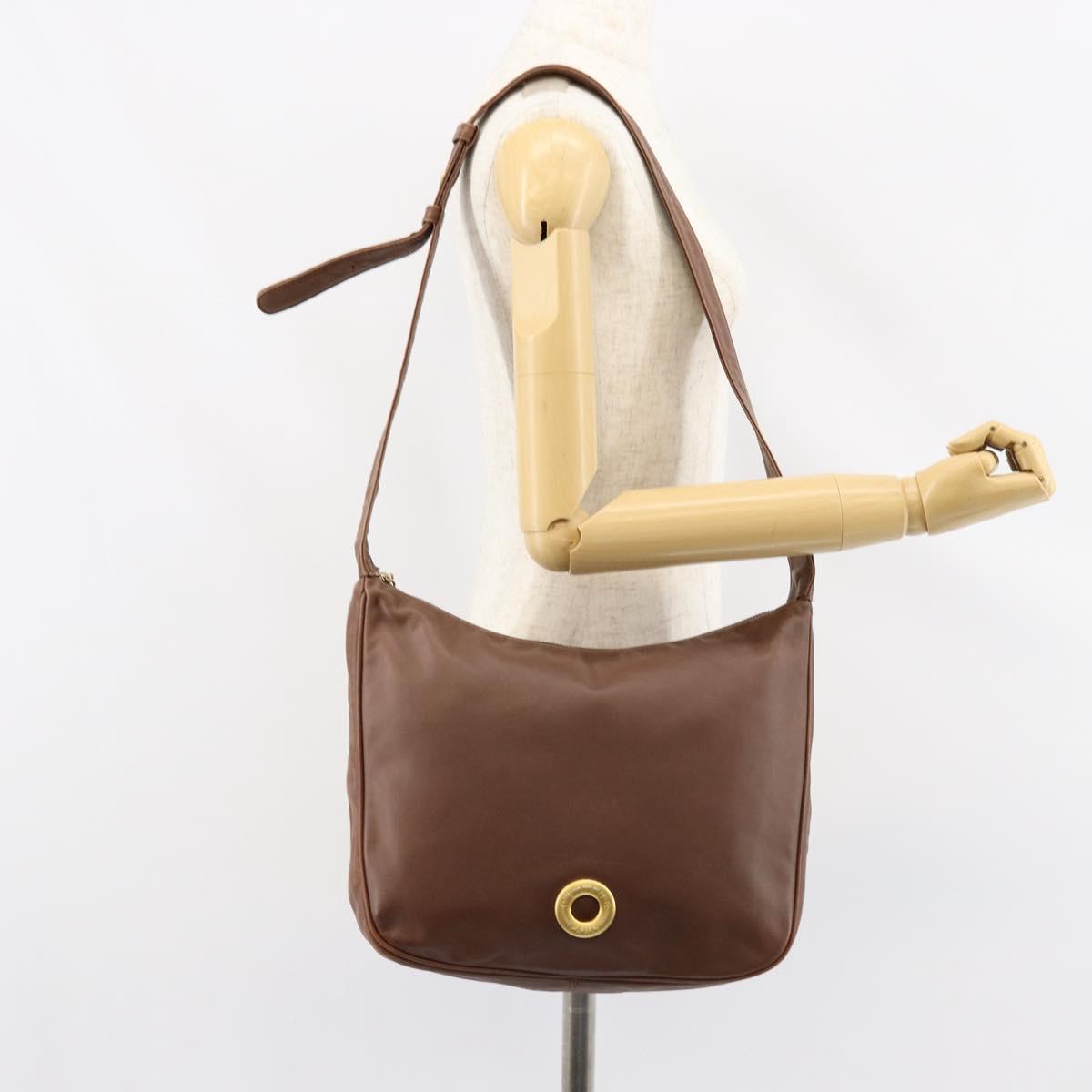 CELINE Circle Shoulder Bag Leather Brown Gold Auth 153852