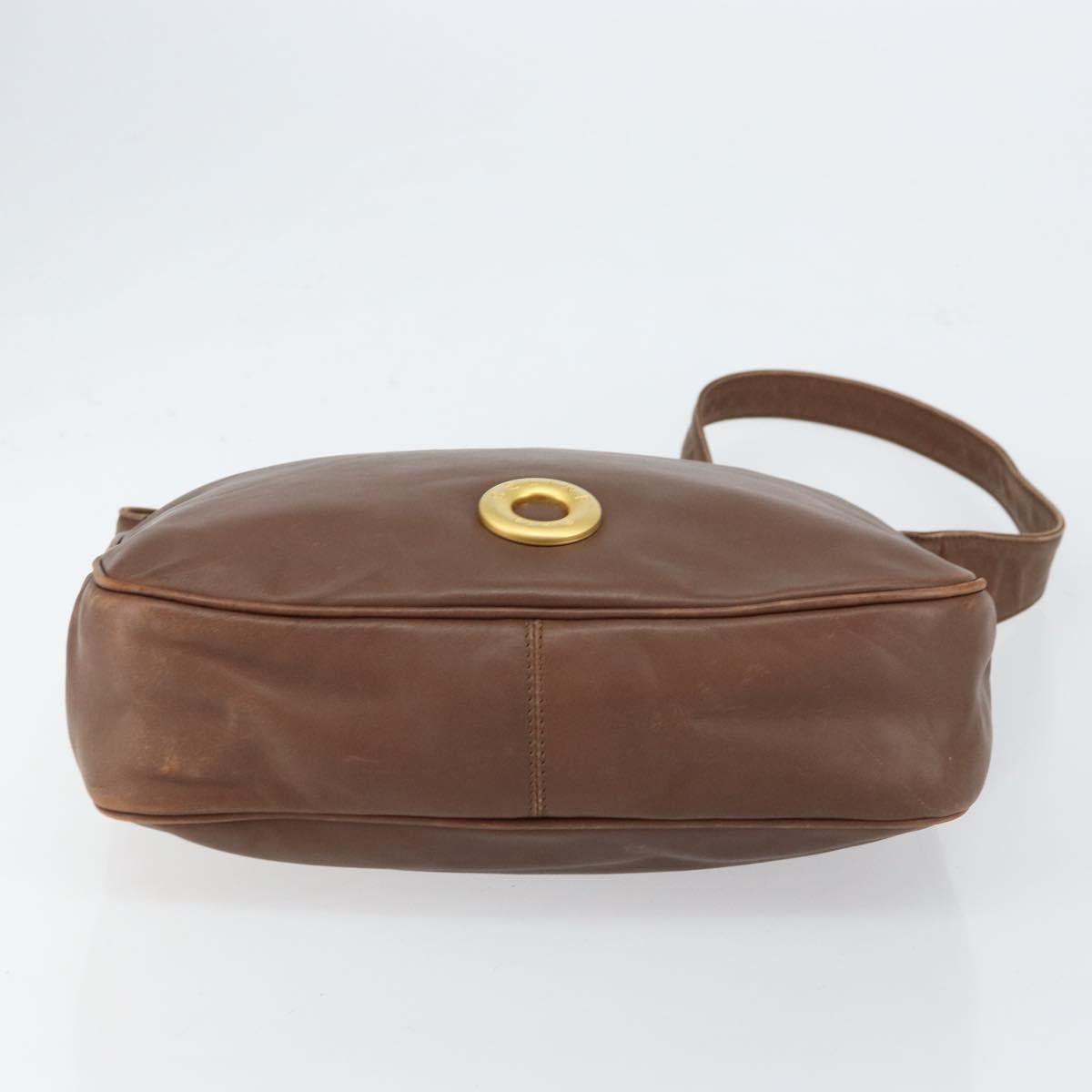 CELINE Circle Shoulder Bag Leather Brown Gold Auth 153852