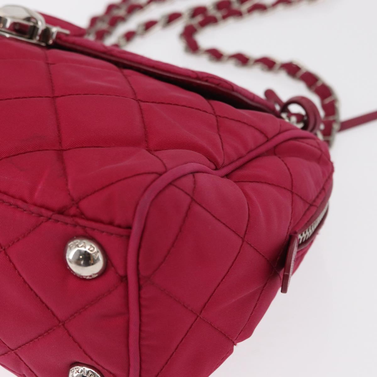 PRADA Chain Shoulder Bag Nylon Pink Silver Auth 153853