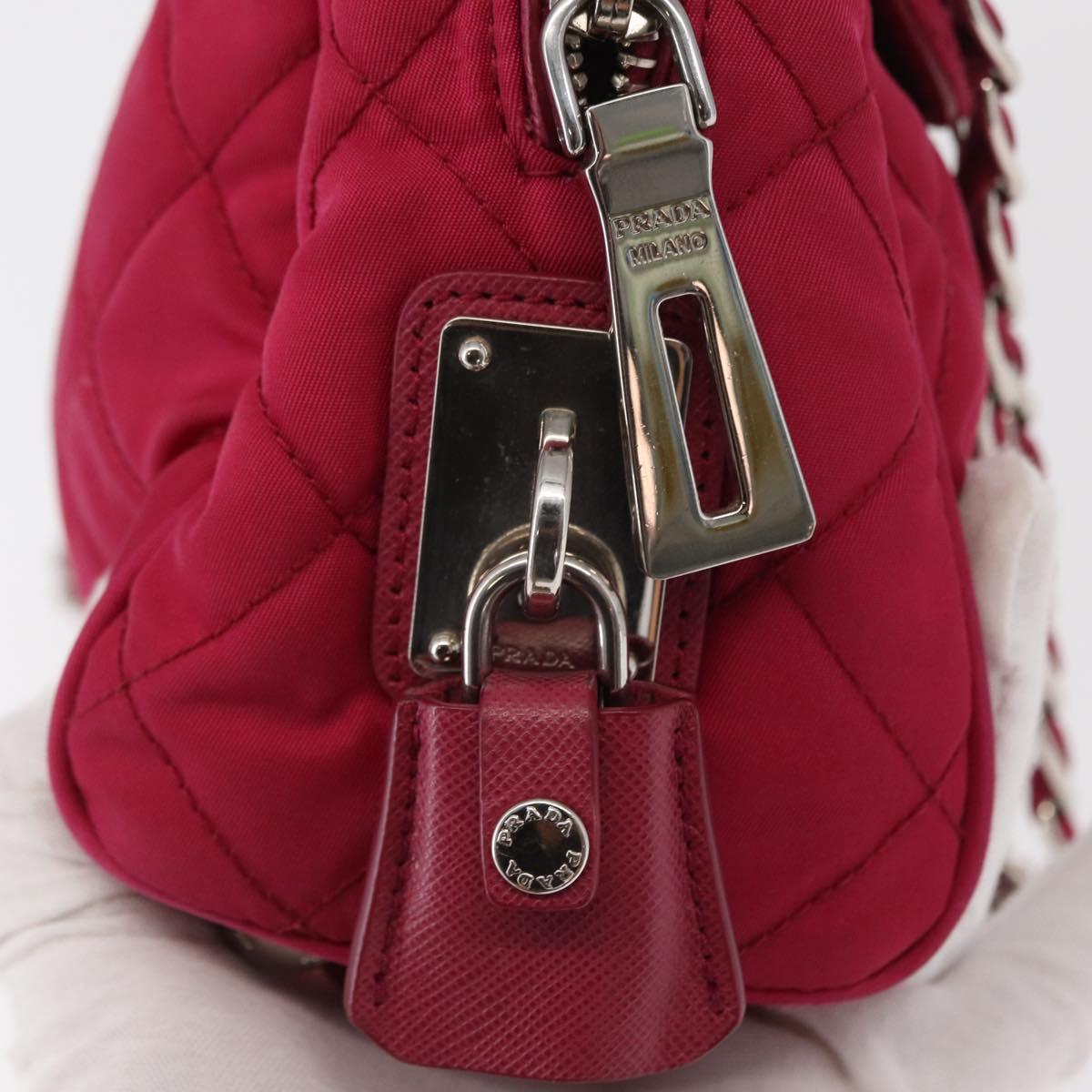 PRADA Chain Shoulder Bag Nylon Pink Silver Auth 153853