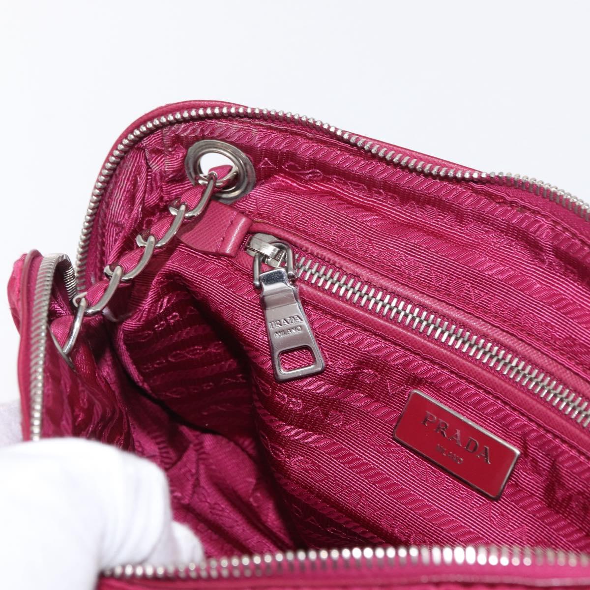 PRADA Chain Shoulder Bag Nylon Pink Silver Auth 153853