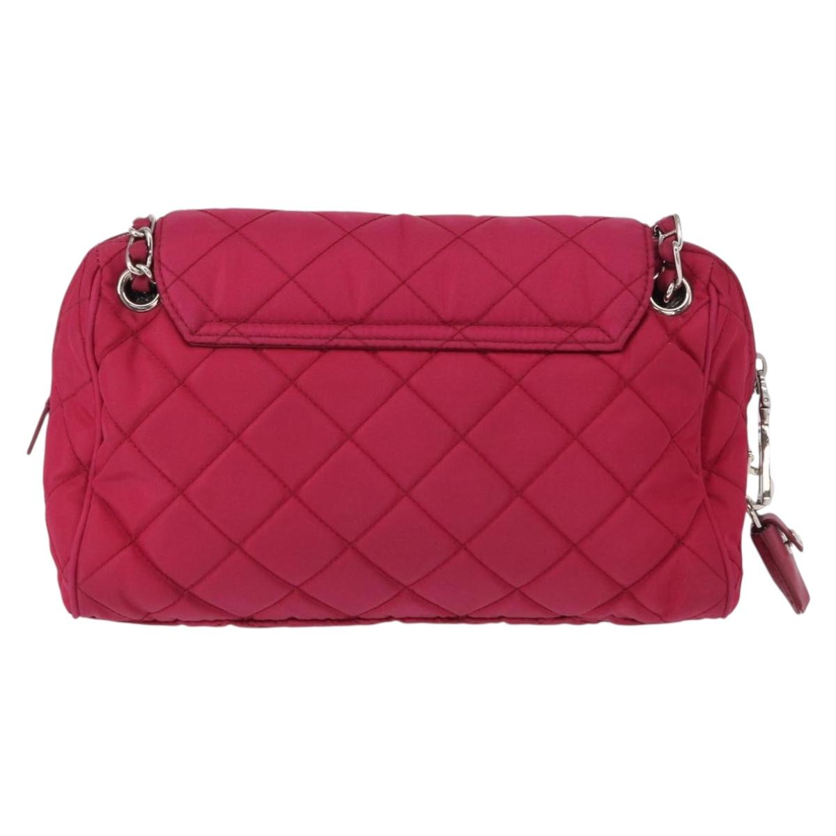 PRADA Chain Shoulder Bag Nylon Pink Silver Auth 153853