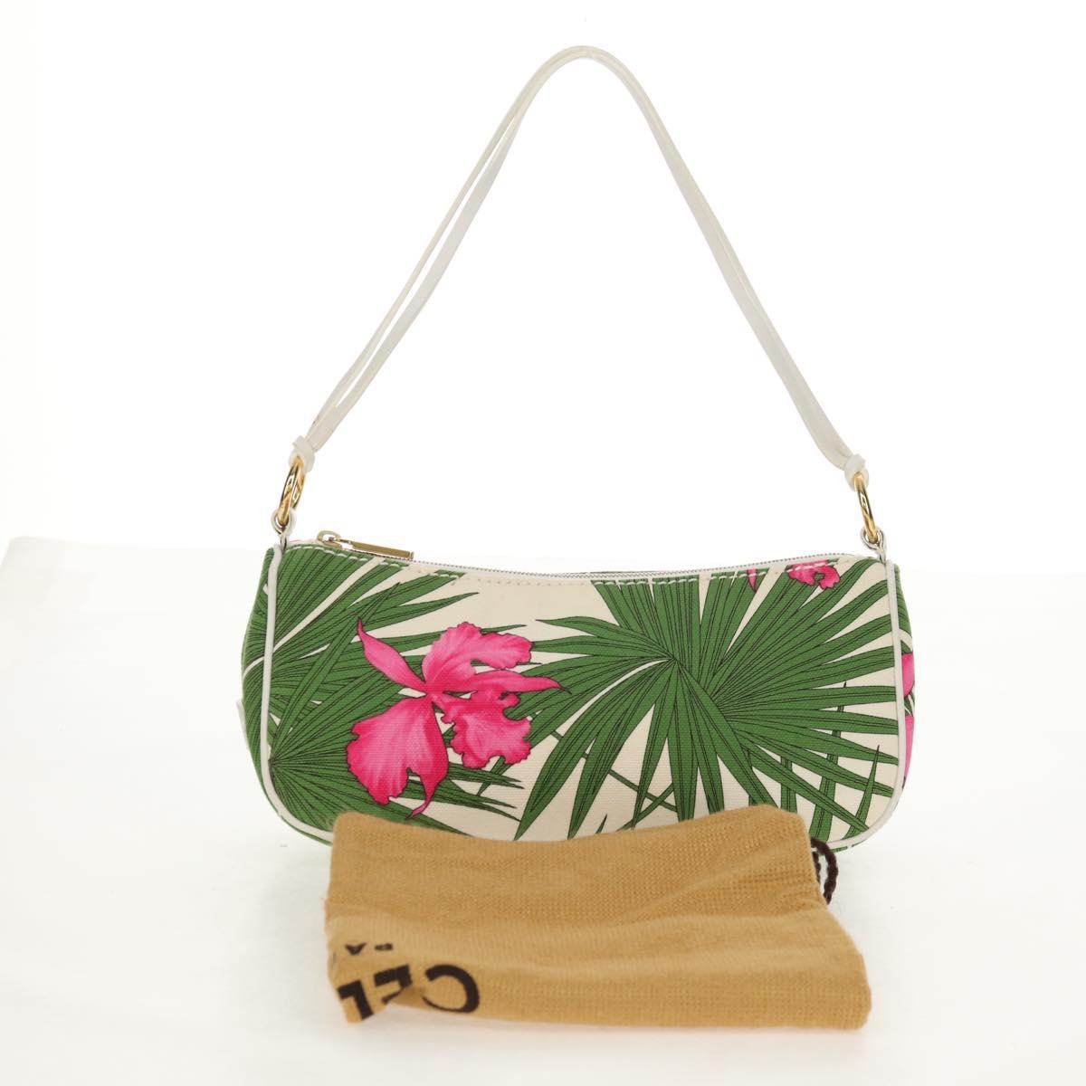 CELINE Accessory Pouch Canvas Green Gold Auth 153858V