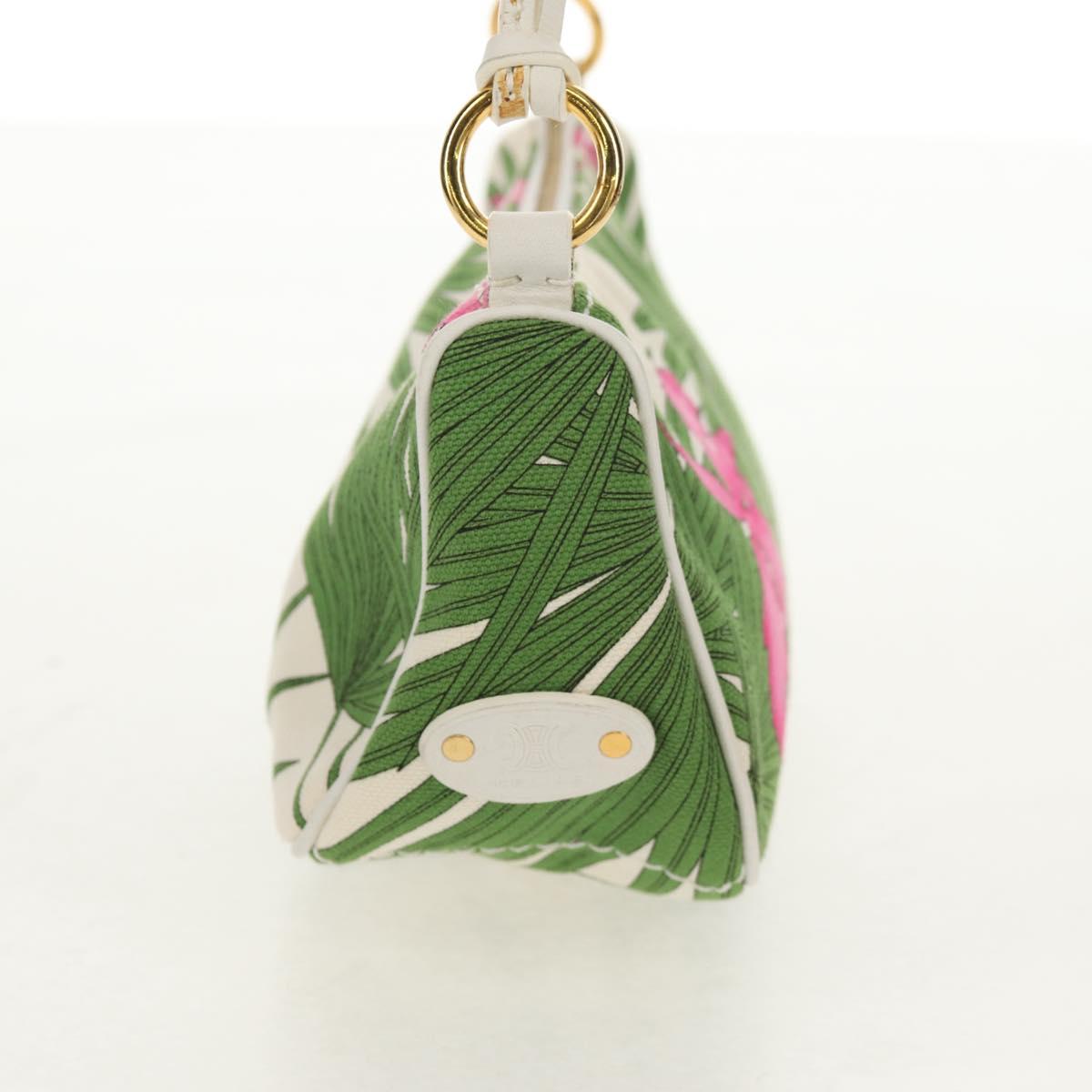 CELINE Accessory Pouch Canvas Green Gold Auth 153858V