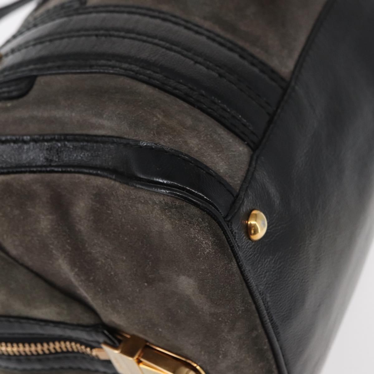 GUCCI Histeria Hand Bag Suede Black Gold 186235 Auth 153859